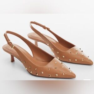 Mango Studded Slingback Heels - Brown & Gold - size 37 (6.5)